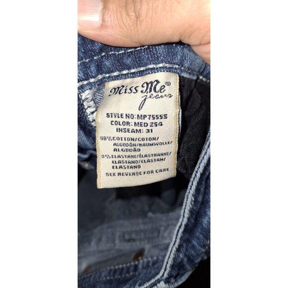 Miss Me MP7555S Jeans Women's 27x31 Mid Rise Slim Embellished Bling Faded - Picture 4 of 4